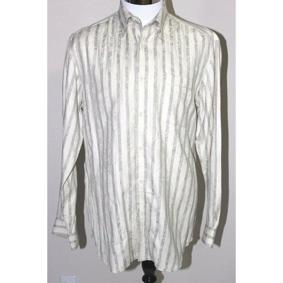 TOMMY BAHAMA Beige Gray Stripes Textured Shirt - Picture 1 of 8